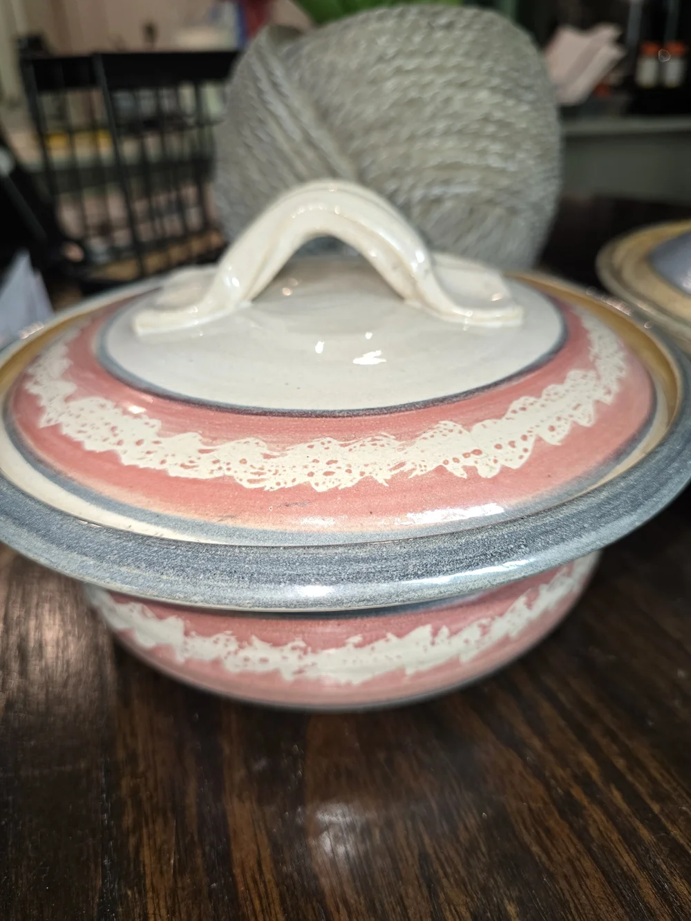 Handcrafted Ceramic Covered Casserole - Blue & Beige